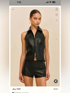 Cult Gaia - Jill Top Black Leather Halter Zip Vest